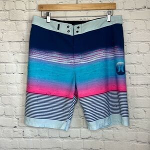 Hurley Mens Pink Blue Swim Trunks Swimwear Board Shorts size 32 NO Drawstring